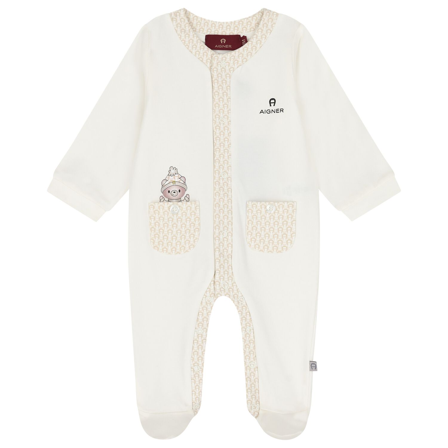 Ivory Teddy Bear Logo Babygrow, 1, hi-res
