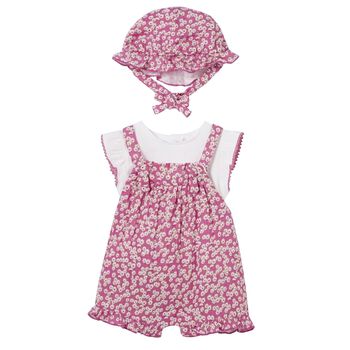 Baby Girls White & Pink Floral Dungaree Set