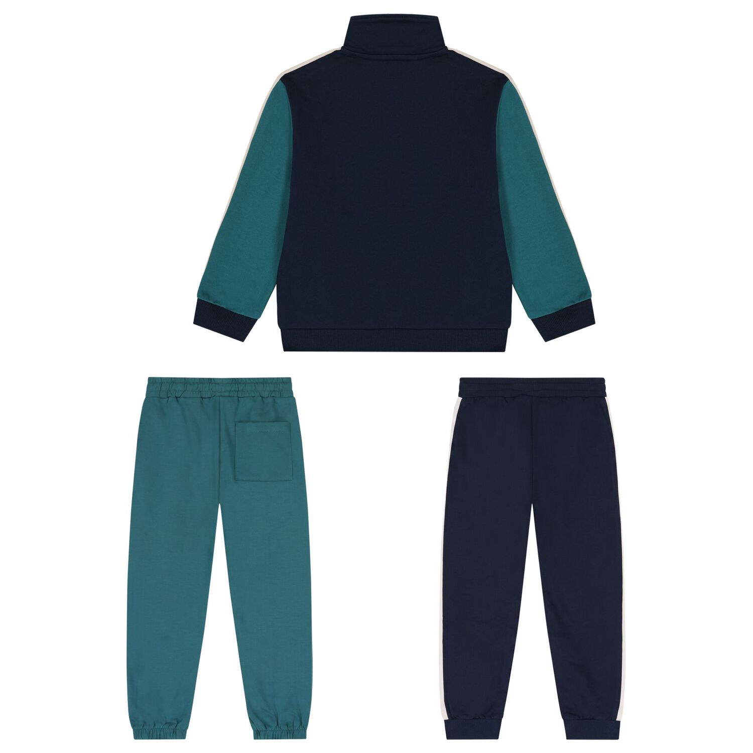 Boys Green & Navy Blue Tracksuit Set ( 3 Piece ), 1, hi-res