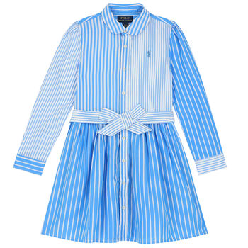 Girls Blue & White Striped Dress