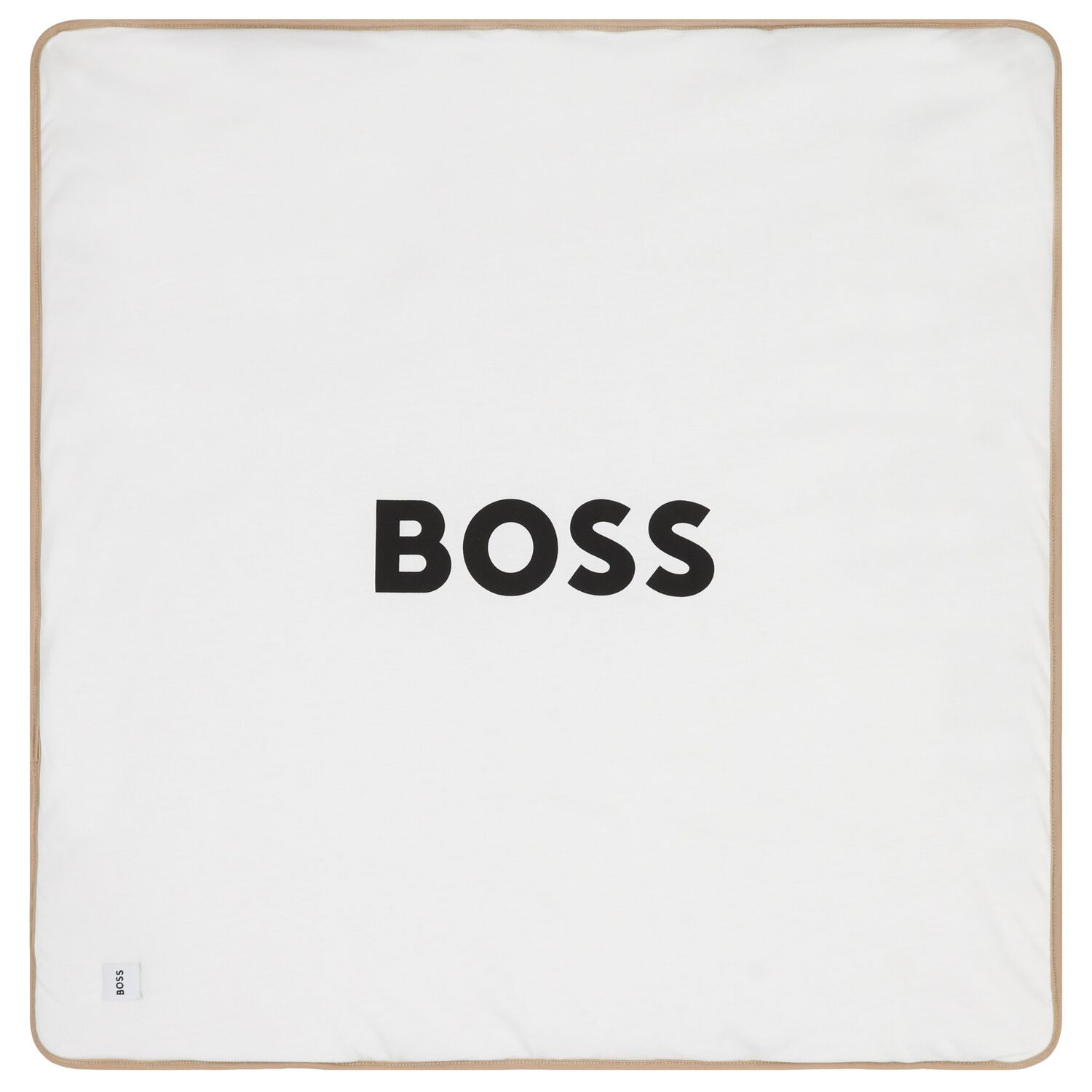 بطانيه مبطنه بالشعار باللون الابيض والبيج , 1, hi-res