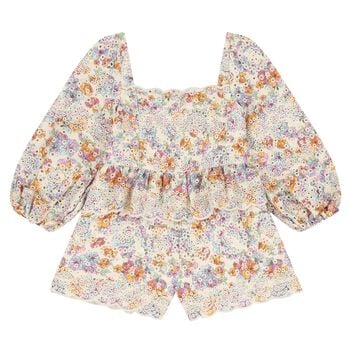 Girls Ivory Floral Embroidered Playsuit
