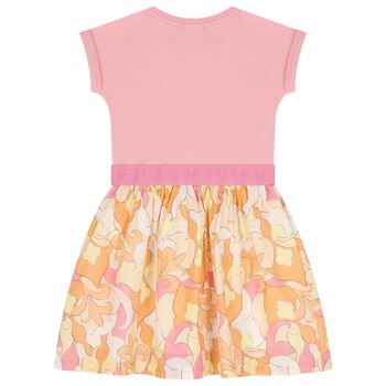 Girls Pink & Yellow Logo Dress