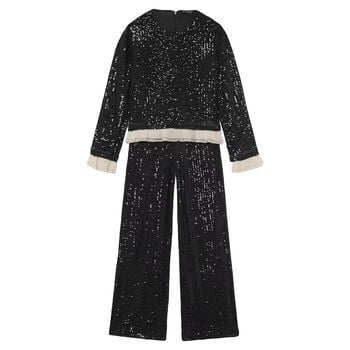 Girls Black Sequin Trouser Set