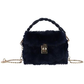 Girls Navy Blue Faux Fur Handbag