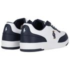 Boys White & Navy Blue Logo Trainers, 1, hi-res