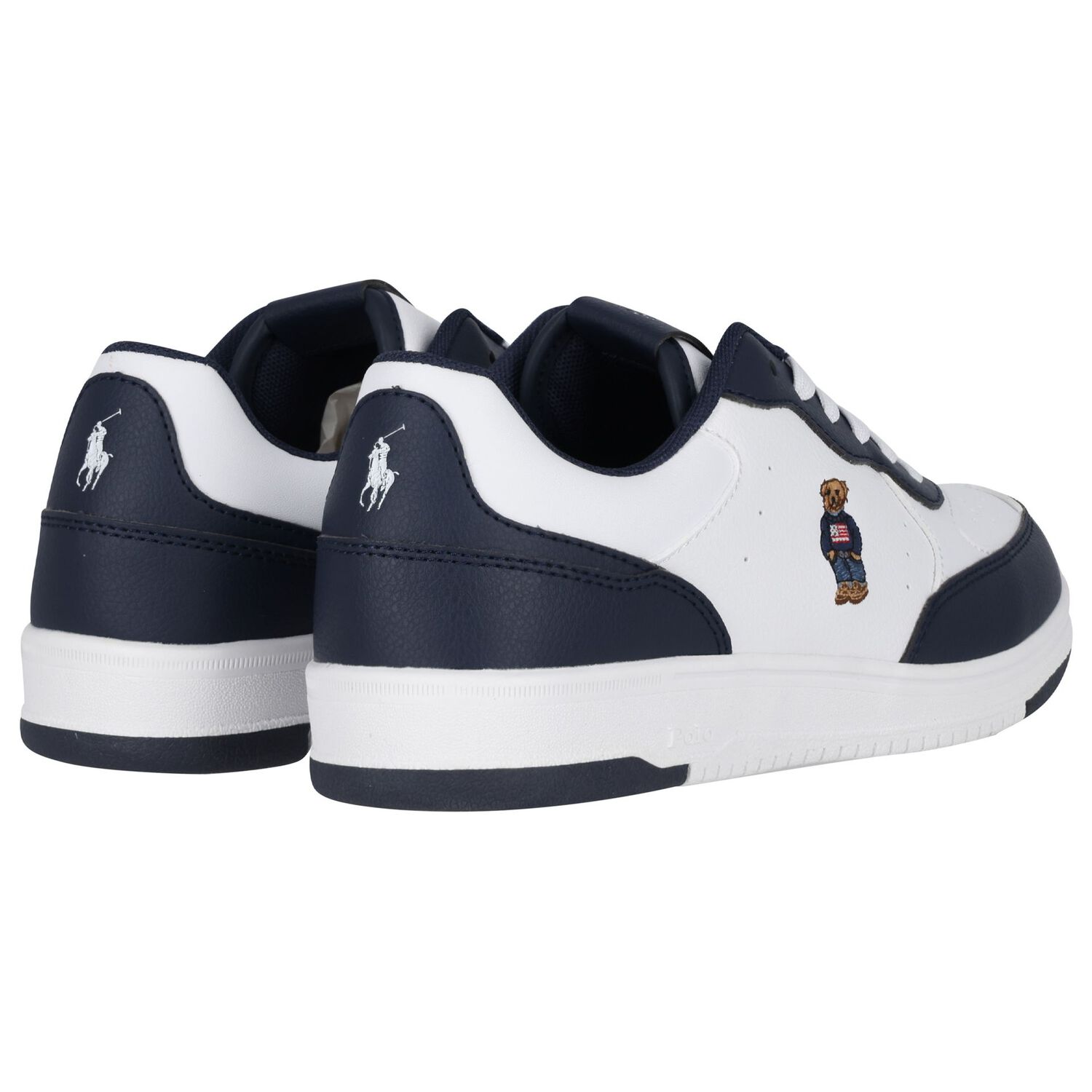 Boys White & Navy Blue Logo Trainers, 1, hi-res