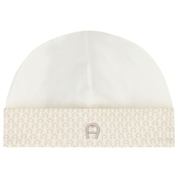 Ivory & Beige Logo Baby Hat