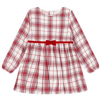 Girls White & Red Tartan Dress