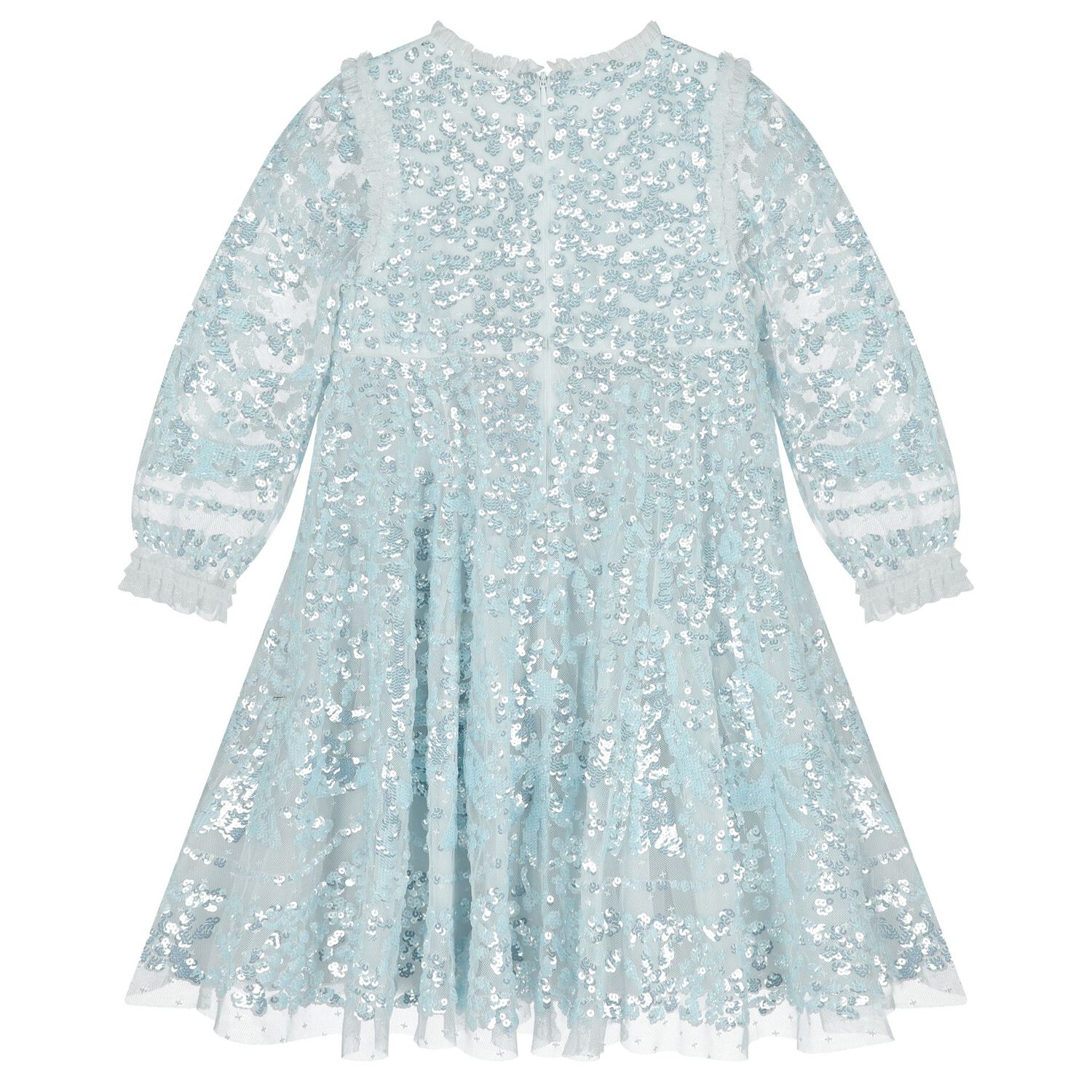 Girls Blue Sequin Embellished Dress, 1, hi-res