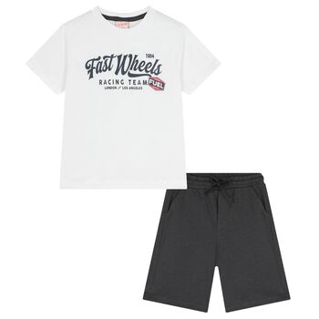 Boys White & Grey Shorts Set