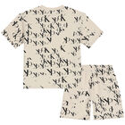 طقم شورت للأولاد بالشعار باللون العاجي, 1, hi-res