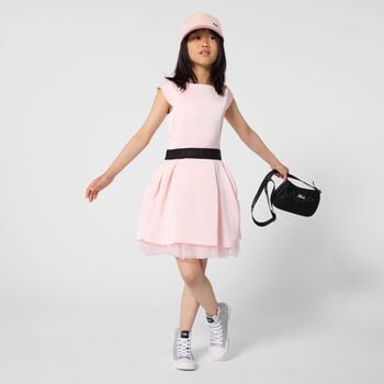 Girls Pink Satin Logo Dress