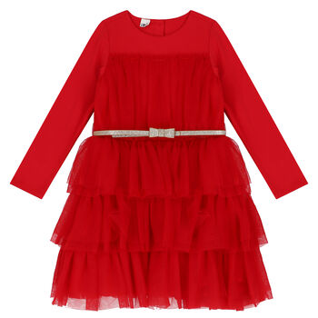 Girls Red Tiered Tulle Dress