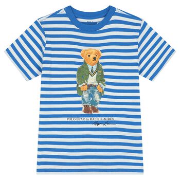 Boys Blue Striped Polo Bear T-Shirt