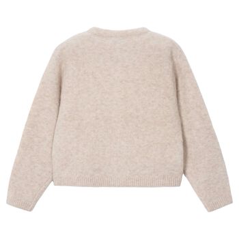 Girls Beige Bow Knitted Cardigan 