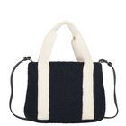 Girls Navy Blue Faux Shearling Logo Handbag, 1, hi-res