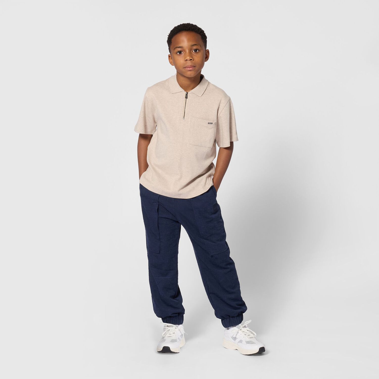 Boys Beige Logo Polo Shirt, 1, hi-res
