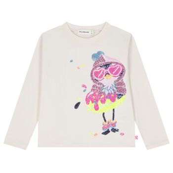 Girls Ivory Sequin Bird Long Sleeve Top
