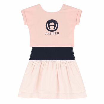 Girls Pink & Navy 2 Piece Dress Set