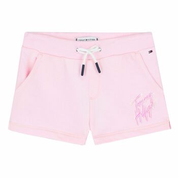 Girls Pink Holographic Logo Shorts