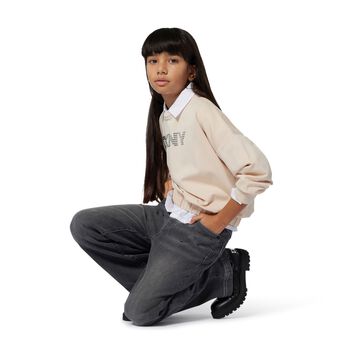 Girls Black Eyelet Denim Jeans