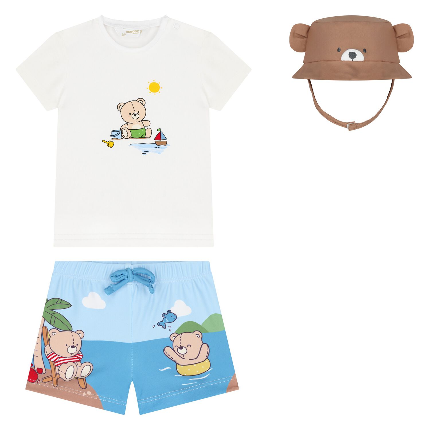 Baby Boys White, Blue & Brown Bear Swim Set, 3, hi-res image number null