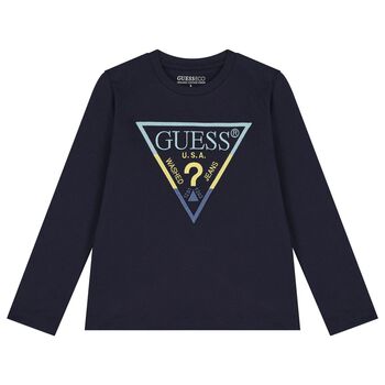 Boys Navy Blue Logo Long Sleeve Top