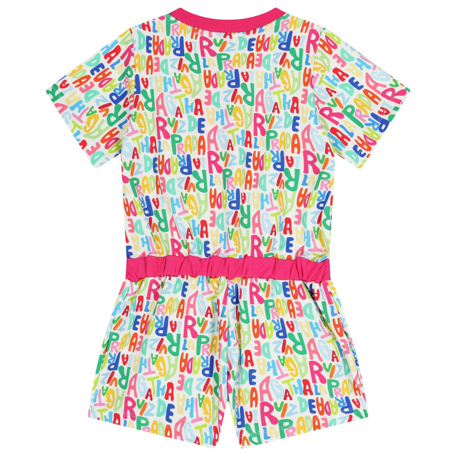 Girls White & Pink Logo Playsuit, 1, hi-res