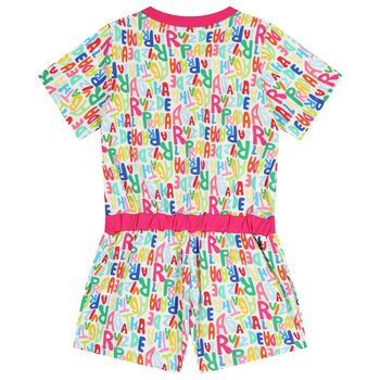 Girls White & Pink Logo Playsuit