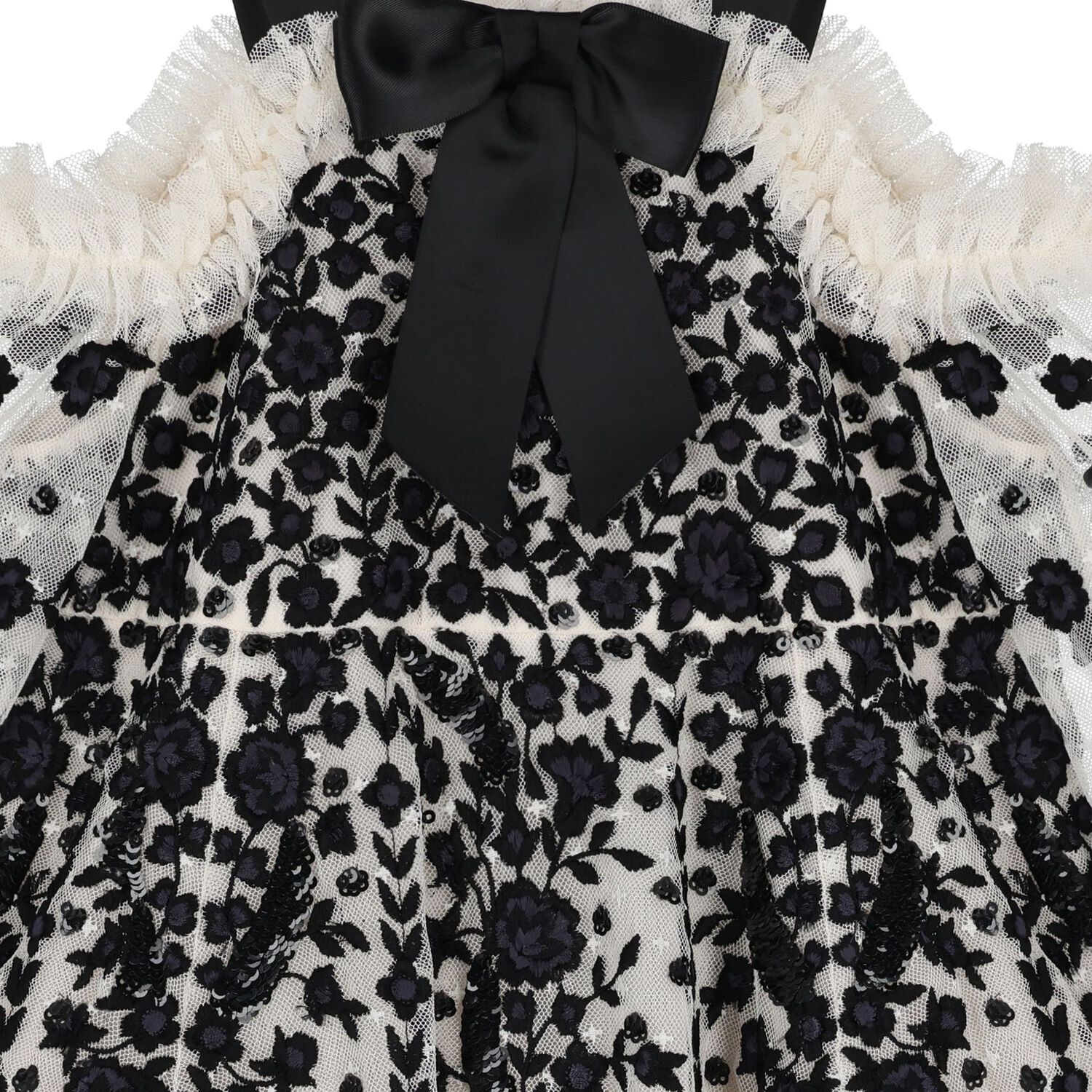 Girls Black & Beige Floral Off-Shoulder Dress, 1, hi-res