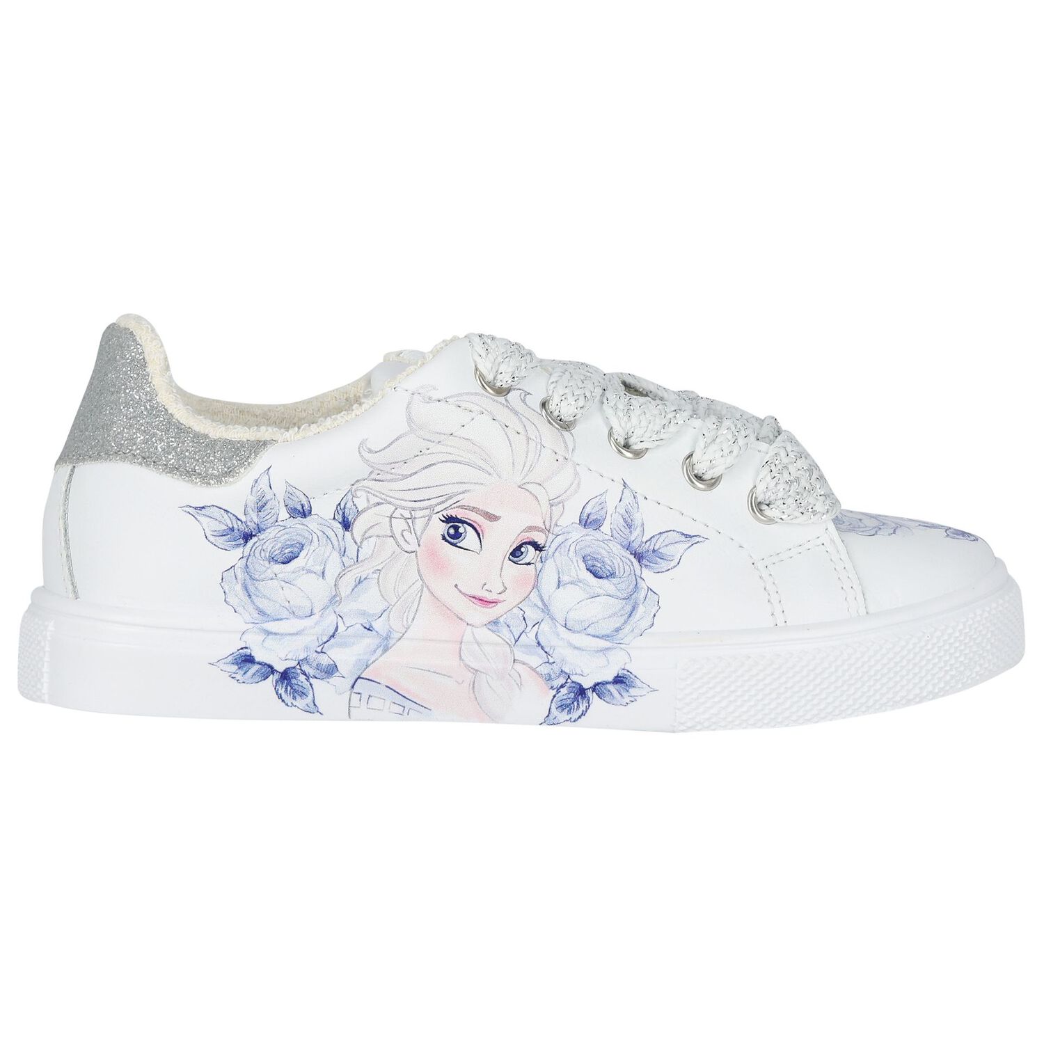 Girls White & Blue Disney Logo Trainers, 1, hi-res