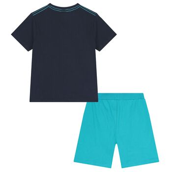 Boys Navy Blue & Green Shorts Set