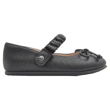 Girls Black Bow Glittery Shoes