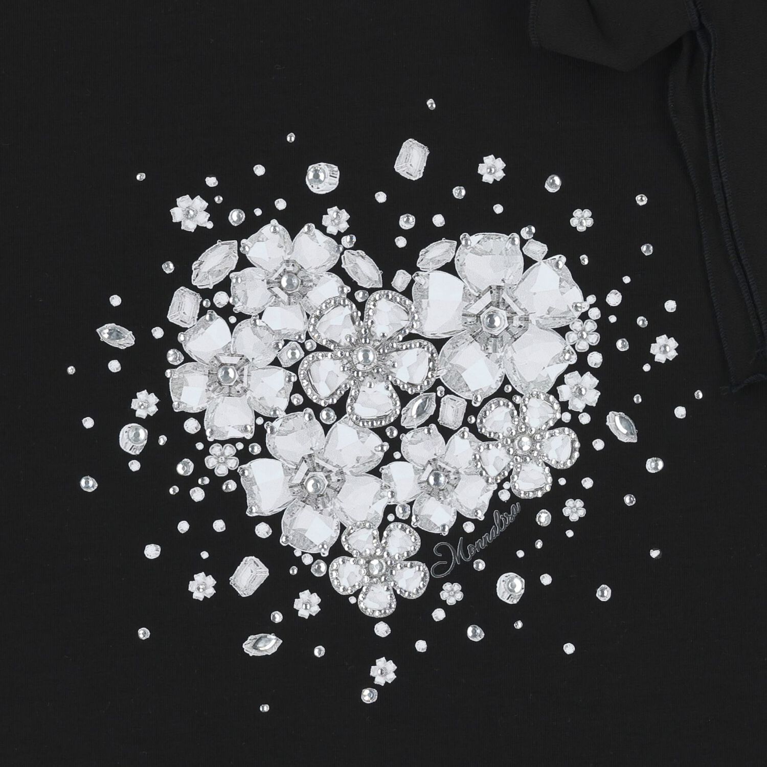 Girls Black Embellished Floral Long Sleeve Top, 2, hi-res