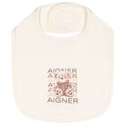 Ivory Teddy Bear Logo Baby Bib, 1, hi-res