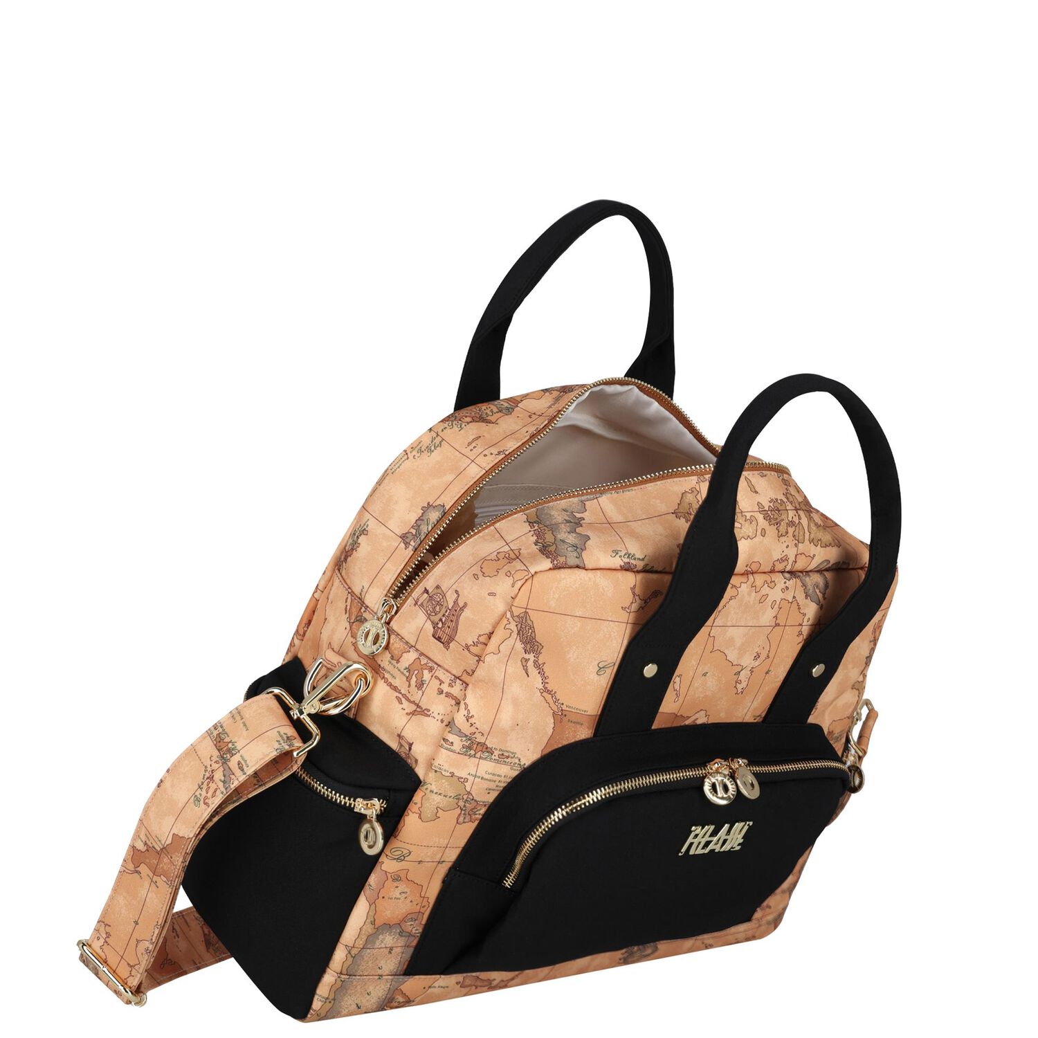 حقيبة تغيير حفاضات الأطفال بخريطة جغرافية باللونين البيج والأسود, 1, hi-res