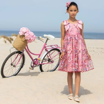Girls Pink Floral Embroidered Dress