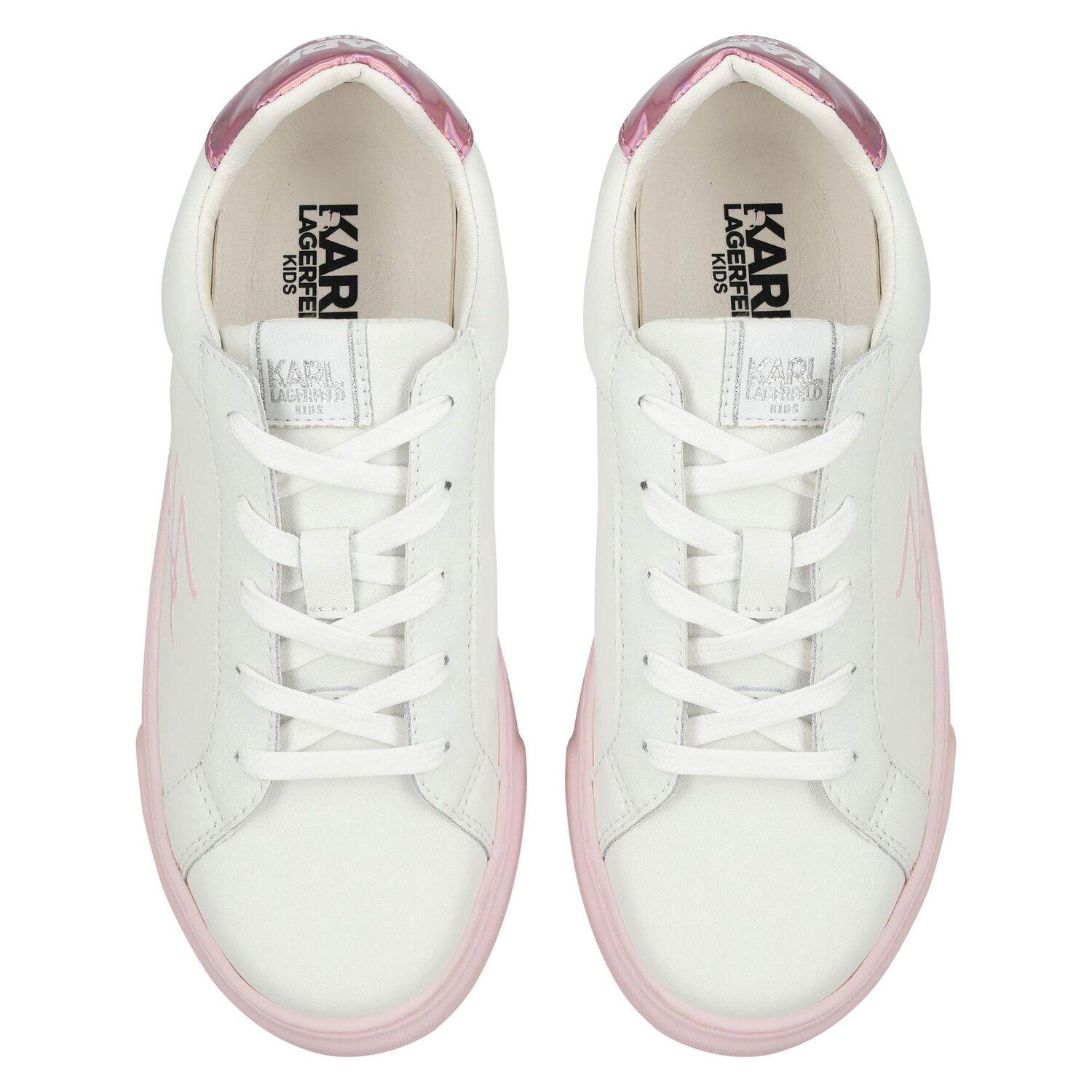 Girls White & Pink Logo Trainers, 1, hi-res image number null