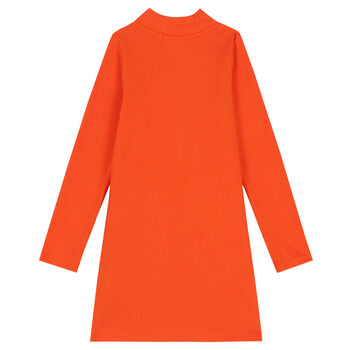 Girls Orange Logo Ribbed Dress