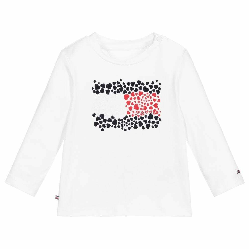 Tommy Hilfiger Baby Girls White Long Sleeve Logo Top Junior Couture