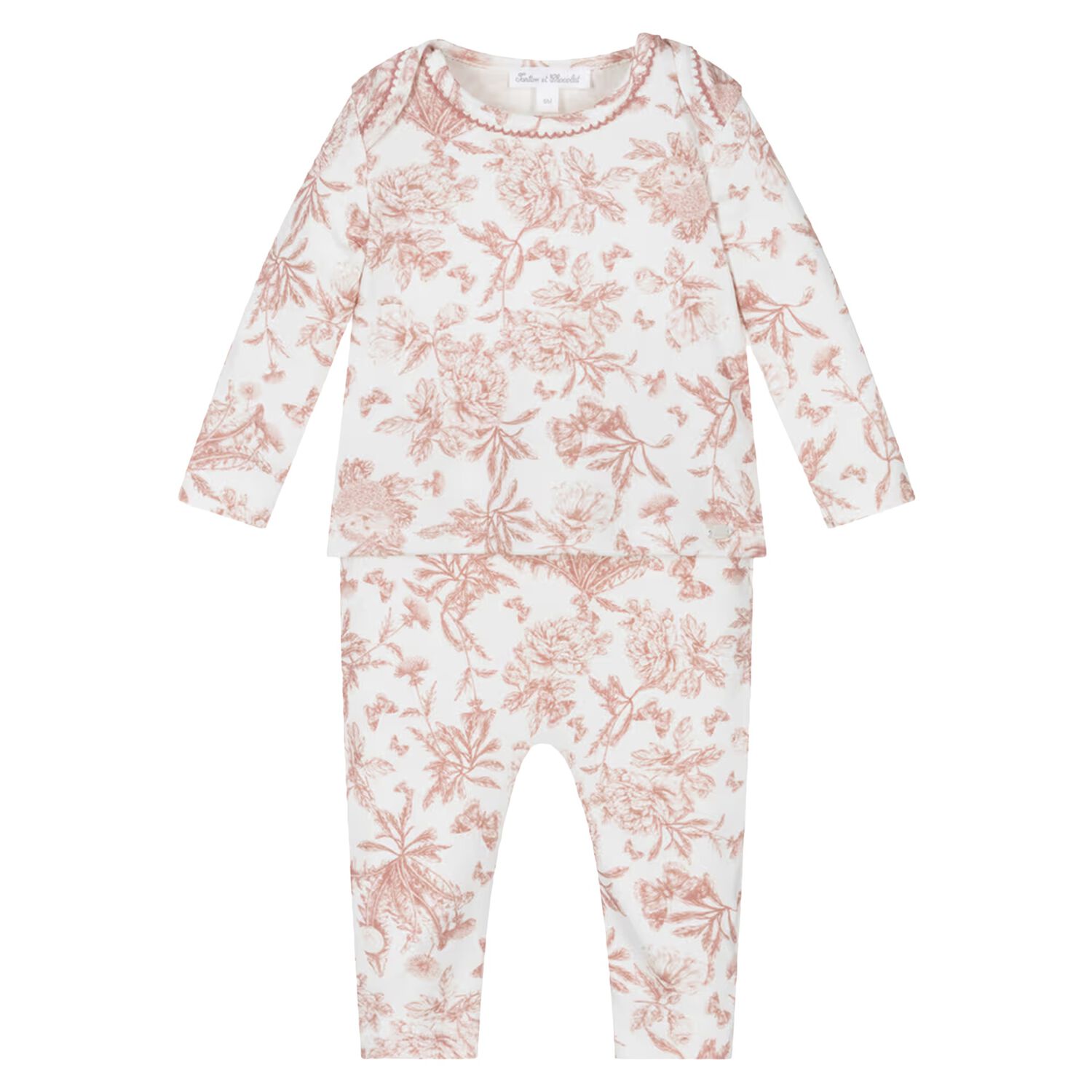 Baby Girls Pink & Ivory Toile De Jouy Pyjamas, 3, hi-res