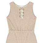 Girls Beige Ribbon Playsuit, 1, hi-res