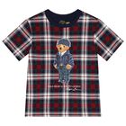 Boys Red & Navy Blue Logo Tartan T-Shirt, 1, hi-res