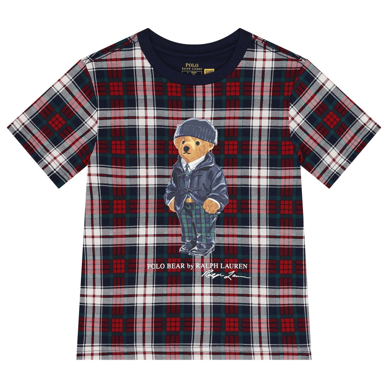 Boys Red & Navy Blue Logo Tartan T-Shirt, 1, hi-res