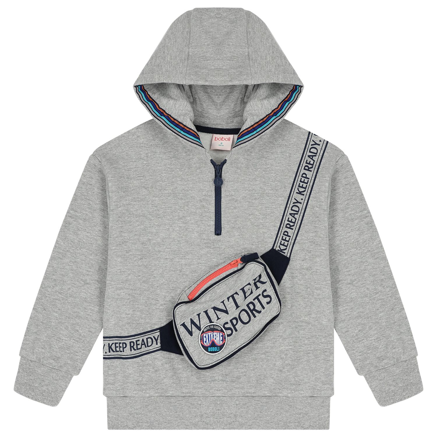 Boys Grey Bag Hooded Top, 1, hi-res image number null