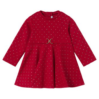 Younger Girls Red & Gold Polka Dot Neoprene Dress