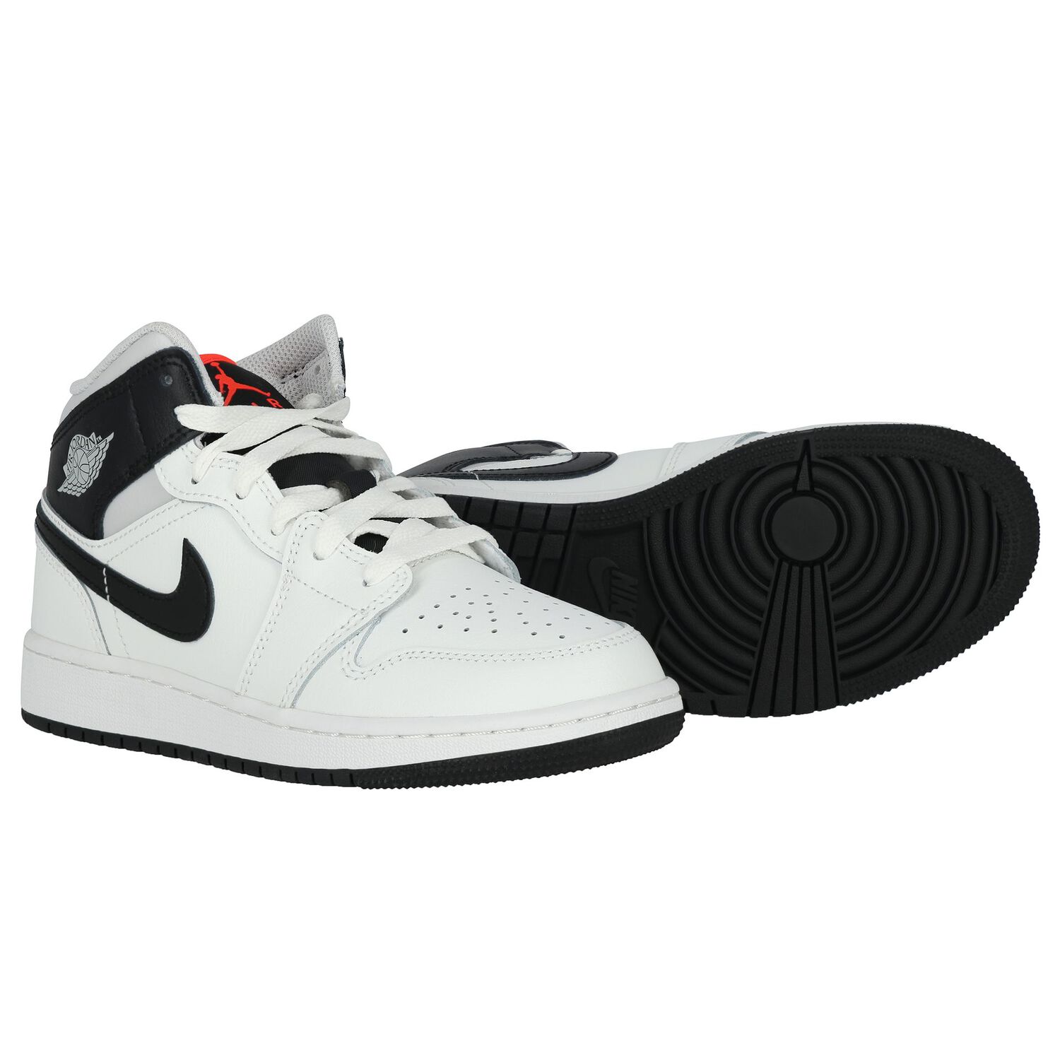White & Black Air Jordan 1 Mid Trainers, 5, hi-res