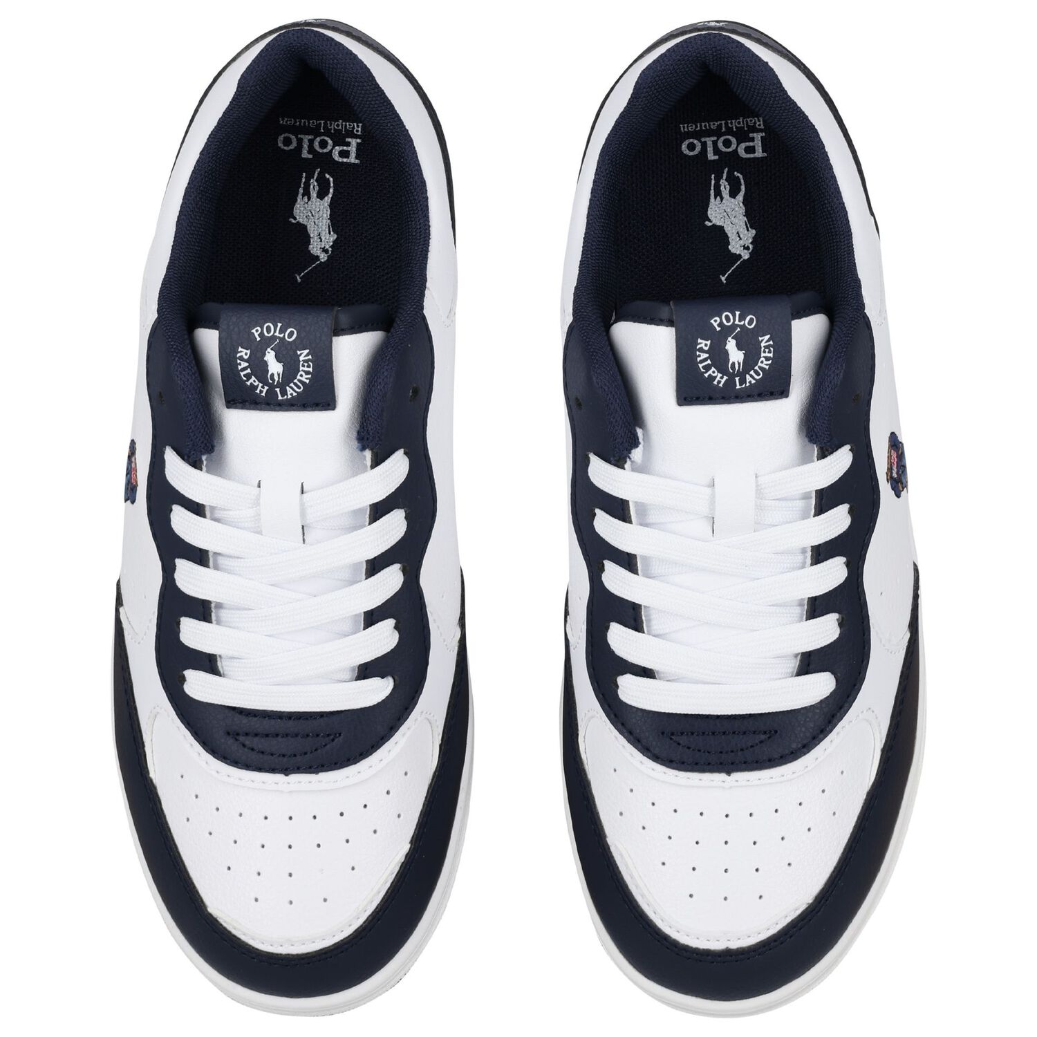 Boys White & Navy Blue Logo Trainers, 1, hi-res