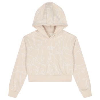 Girls Beige Logo Hooded Top